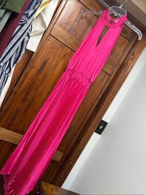 Fuchsia Pleated Halter Maxi Dress-WORN ONCE, a few snags at the top